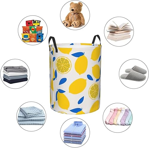 Miniatura 6 de Cesto de lavandería de limón grande plegable con asas, cesta de almacenamiento redonda fácil de transportar, cesta de ropa sucia, cesta de manta