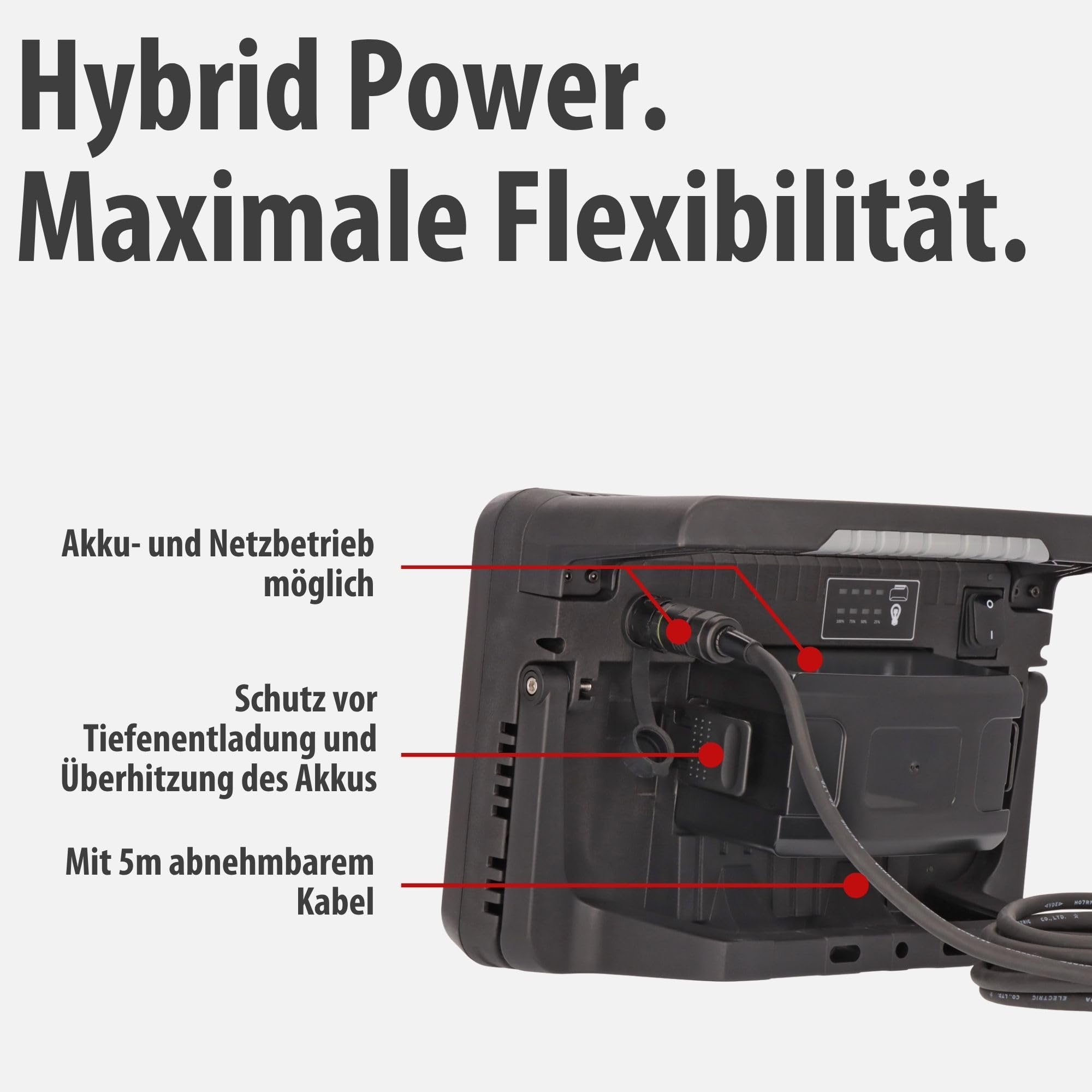 Brennenstuhl Professional Multi Battery LED Hybrid Baustrahler 10050 MH (100W, 12500lm, IP55, kompatibel mit 18V Akkus 10 verschiedener Hersteller, 5m RN-Kabel, ohne Akku, Engineered in Germany)