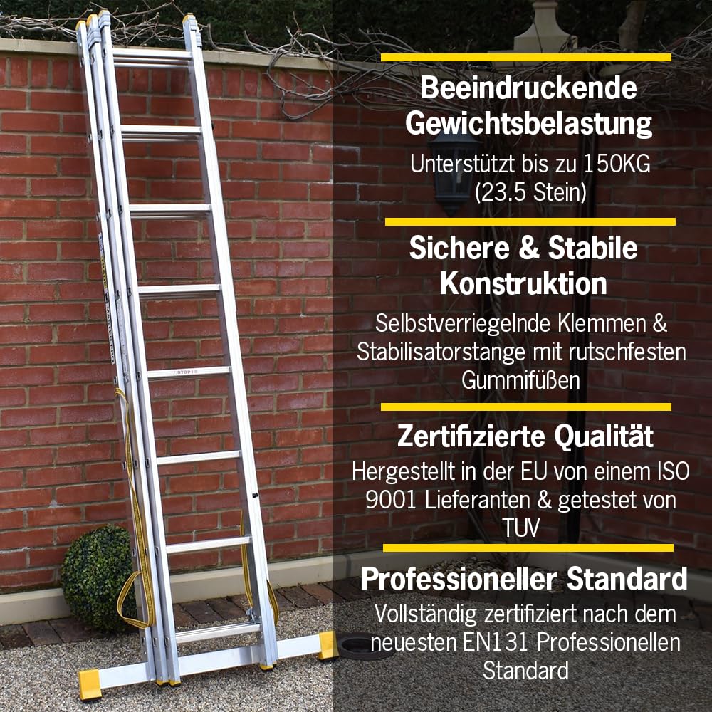 Ausziehleiter mit 3 Elementen und integrierter Stabilisierung, 7,11 m (7.11m)