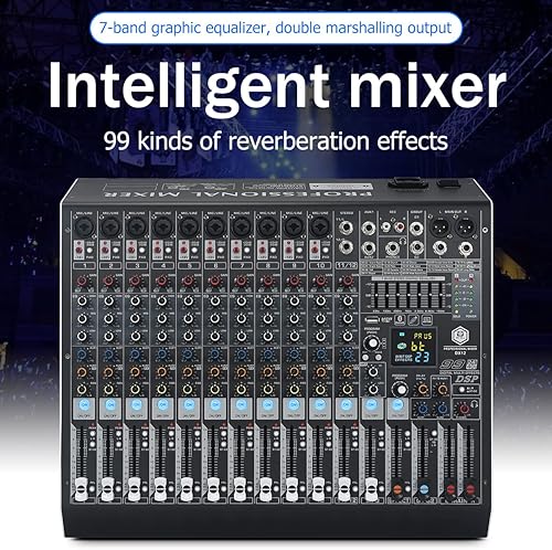 Miniatura 2 de W IN-MIX DX12 Mezclador de Audio Profesional DJ de 12 Canales con 99 Efectos DSP, EQ de 7 Bandas, Alimentación Fantasma Independiente de 48V y Botón