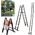 Telescoping Ladder A Frame, 16.5 Ft Compact Aluminum Extension Ladder, Portable Telescopic RV Ladder for Outdoor Camper Trips Motorhome with Tool Platform and Stabilizer Bar, 330 lb