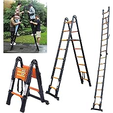 Telescoping Ladder A Frame, 16.5 Ft Compact Aluminum Extension Ladder, Portable Telescopic RV Ladder for Outdoor Camper Trips Motorhome with Tool Platform and Stabilizer Bar, 330 lb