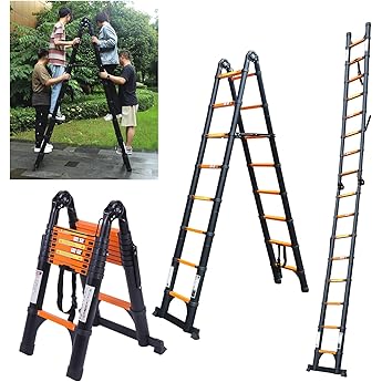 Telescoping Ladder A Frame, 16.5 Ft Compact Aluminum Extension Ladder, Portable Telescopic RV Ladder for Outdoor Camper Trips Motorhome with Tool Platform and Stabilizer Bar, 330 lb