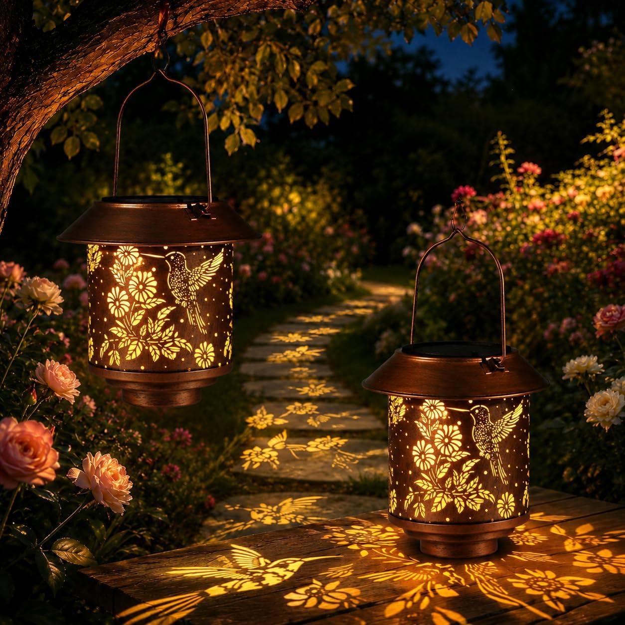 2 Pack Solar Hummingbirds Lantern Outdoor Hanging, Gifts for Women Mom