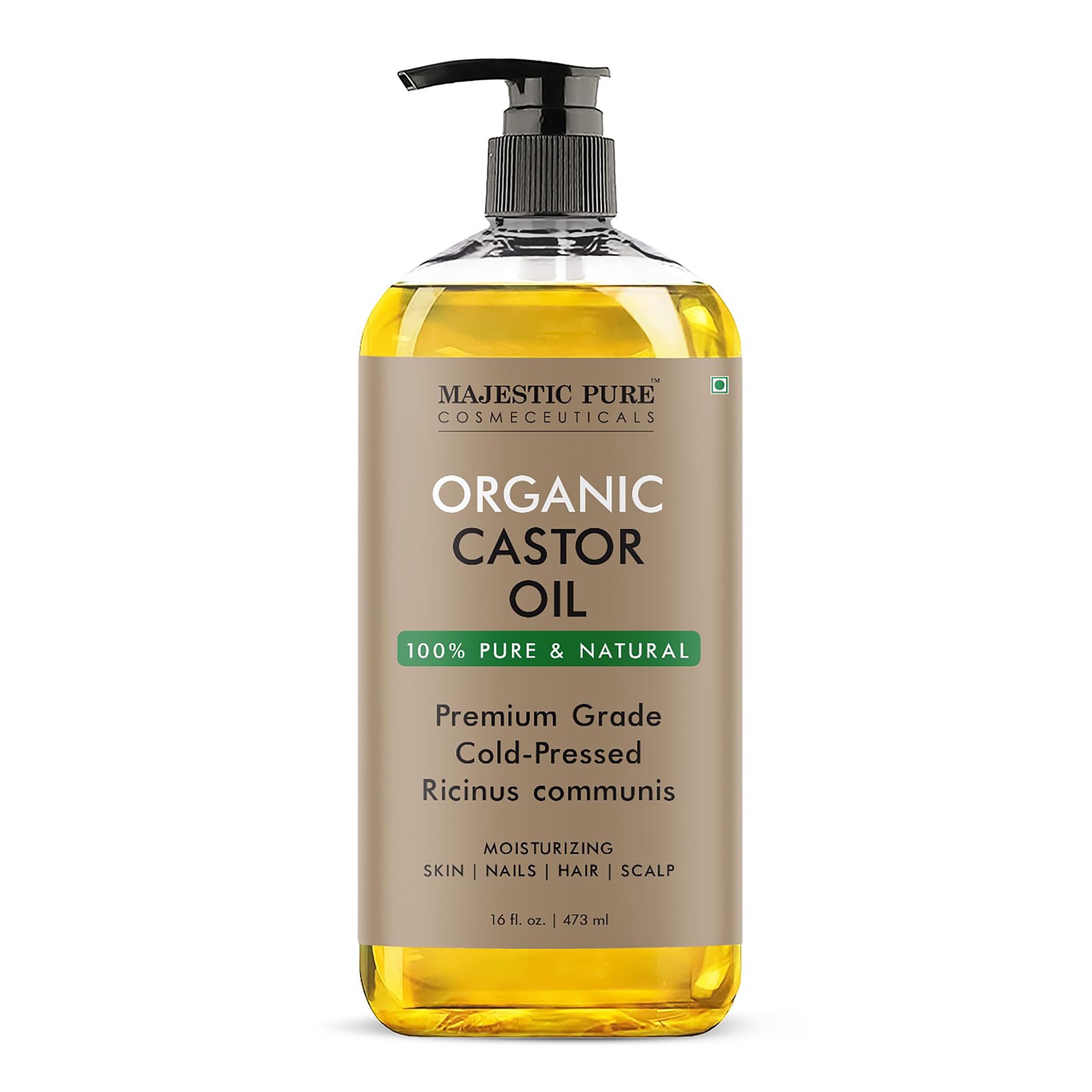 Majestic PureOrganic Castor Oil| Huge 473 ml Bottle | Cold Pressed | 100% Pure & Hexane Free | Stimulate Growth for Hair, Eyelashes, Eyebrows, Nails | Moisturizing & Nourishing | Body, Hair