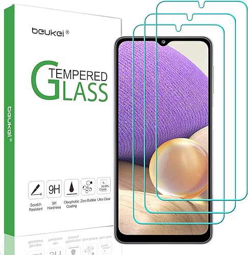 Protector de pantalla de vidrio templado compatible con Samsung Galaxy A32 5G, sensible al tacto, compatible con fundas, dureza 9H (paquete de 3)