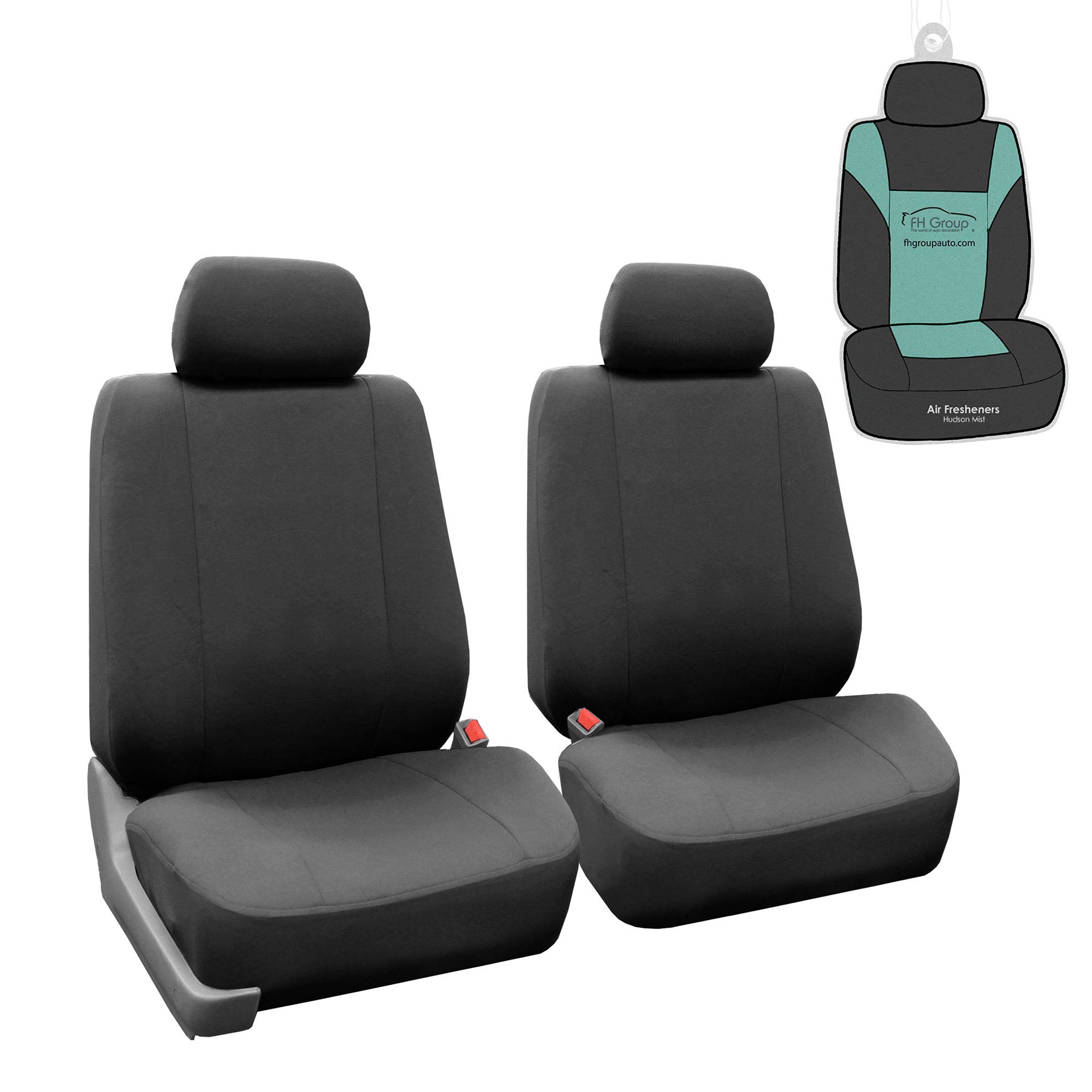 FH Group Car Seat Covers Multi-Functional Flat Cloth Bucket Front Car Seat Covers (Airbag Compatible) w. FH1002 Non-Slip Dash Grip Pad- Fit Most Car, Truck, SUV, or Van (Charcoal) FB052102
