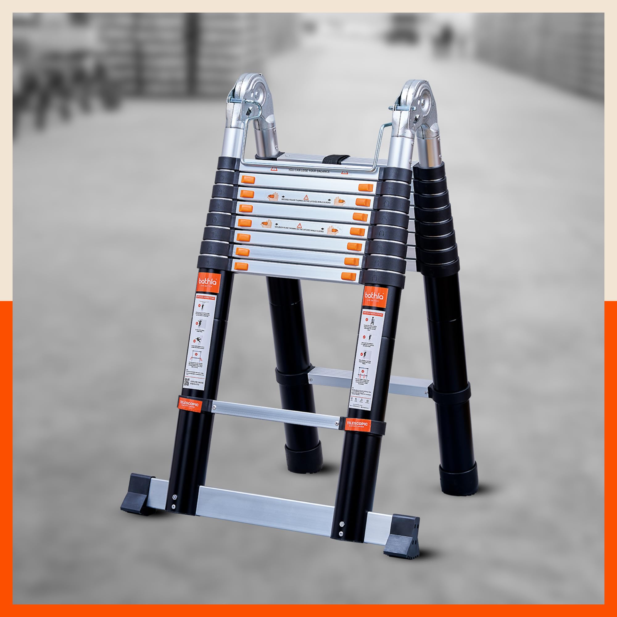 Bathla 20.5 ft A-Type Foldable Aluminium Telescopic Ladder with 18 Steps | Portable & Compact | 2-Year Warranty | Multi-Purpose Ladder for Home, Industrial & Outdoor Use — Amazon image 3