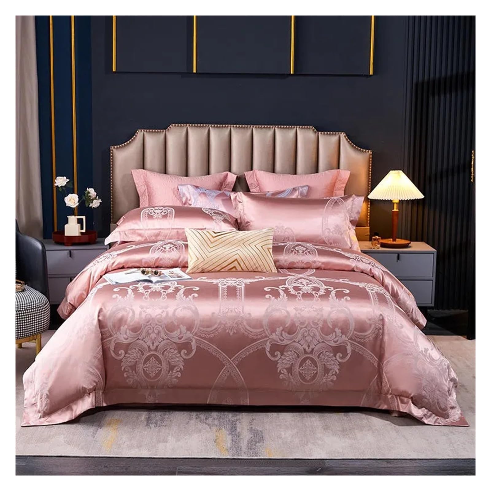 Sbcgfy C Satin Silk Duvet Over Set Luxury 4Pcs Jacquard Soft Silky Quilt Over Quilted Otton Bedspread Pillowcases Queen King,Otton Duvet, Zq-11042,-Fitted Bed Sheet_queen 4Pcs