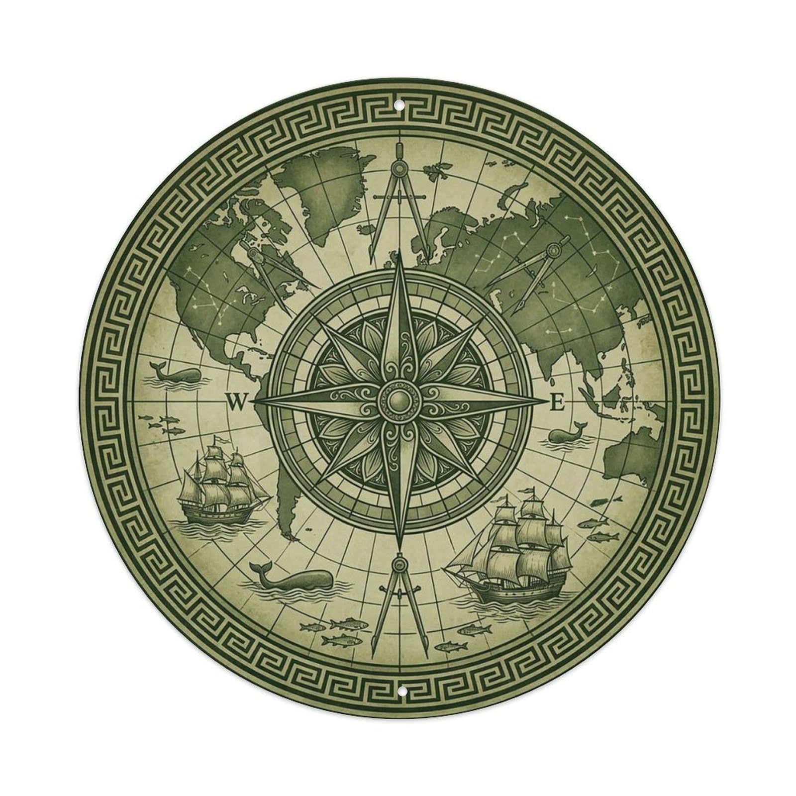 Vintage Nautical Compass World Map Sailor Legacy Metal Tin Sign