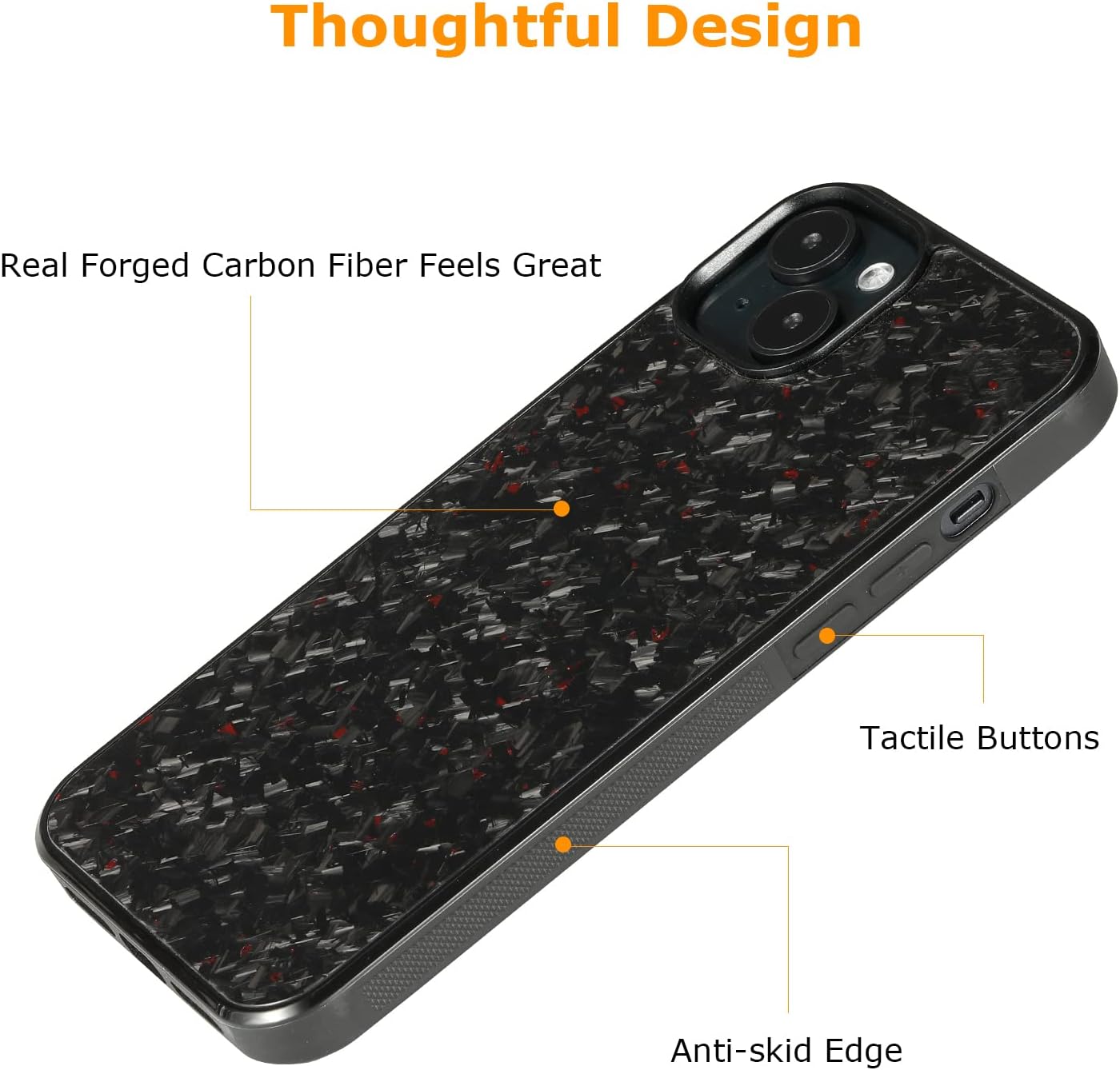 molzar Grip Series for iPhone 14 Plus Case with Real Forged Carbon Fiber, Grippy Edges Design, Built-in Magnets, Compatible with MagSafe Chargers and Accessories, Glossy Black/Red