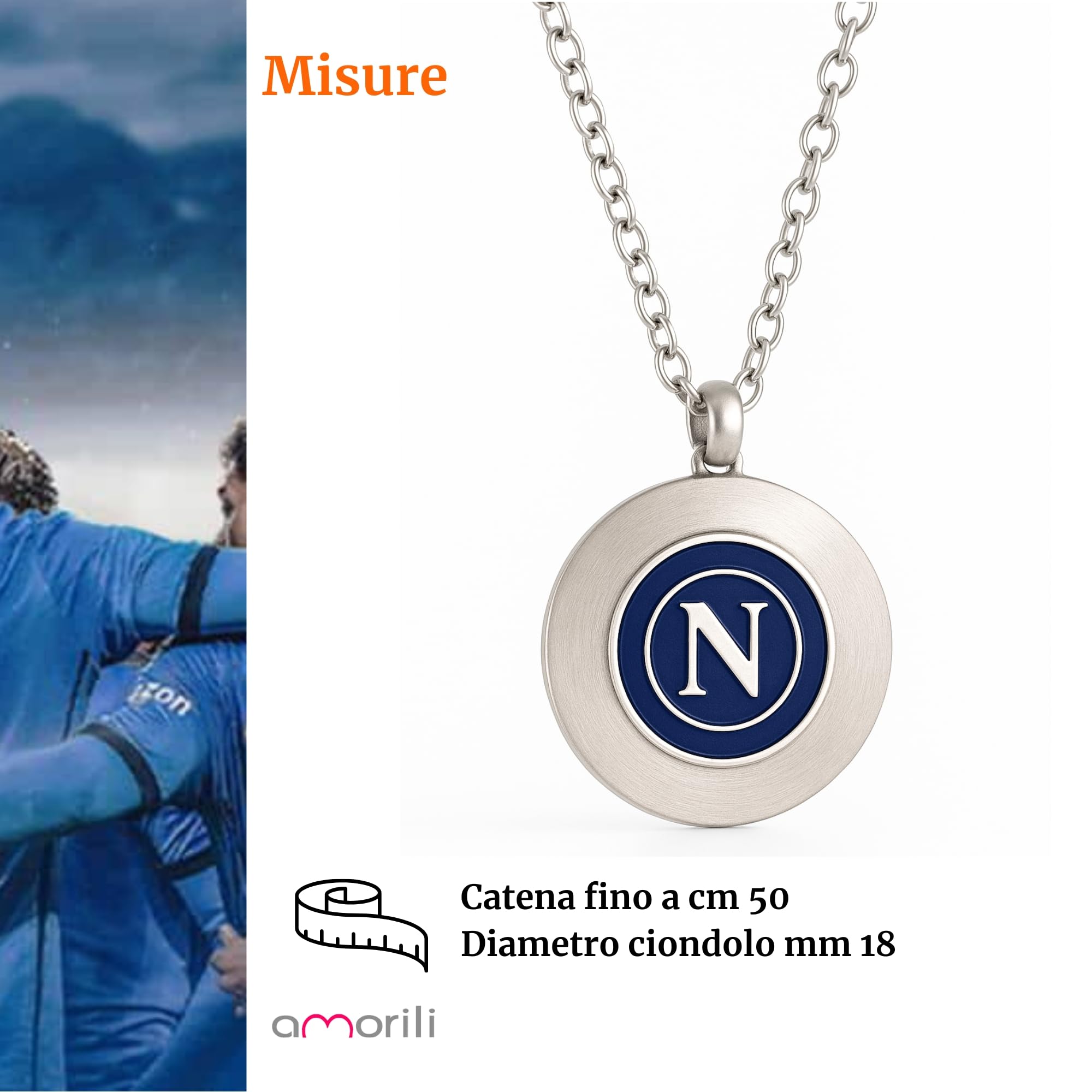 Collana Uomo Acciaio Smaltato – Ciondolo Commemorativo Squadra di Calcio Partenopea | Gioiello Tifosi | Idea Regalo Fan Calcio