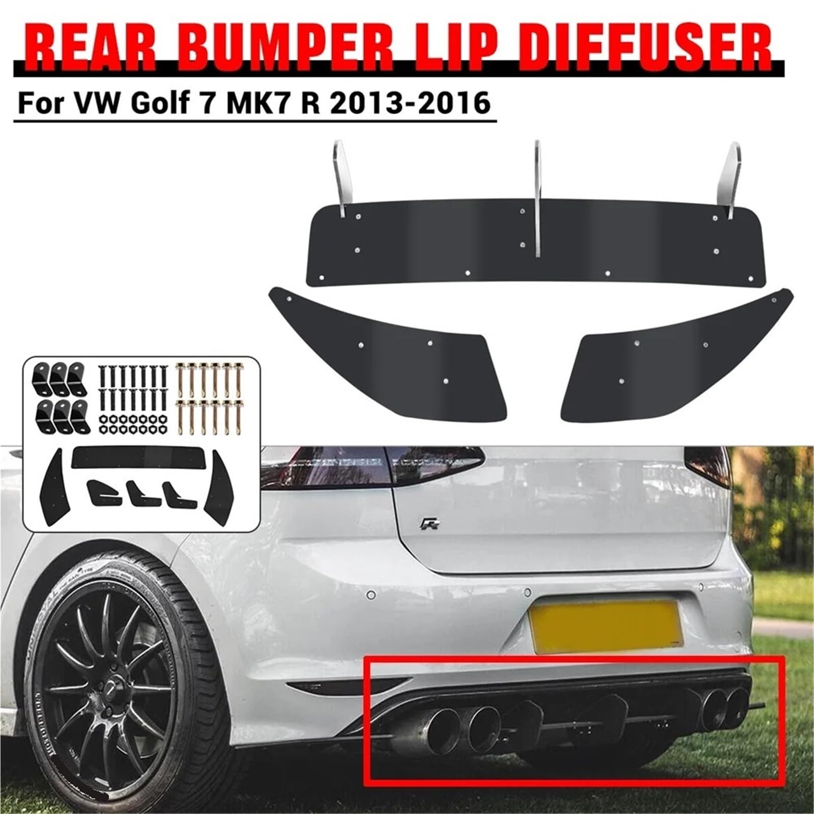 Per MK7 R Per Golf 7 2013-2016 Diffusore Tronco Spoiler Paraurti Posteriore Labbro Scoop Posteriore Gloss Nero labbro d'impatto spoiler protezione