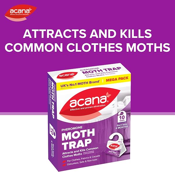 Acana Clothes Moth Traps 10 Pack β Attracts & Kills Clothes Moths with Natural Pheromone Glue Boards β Non-Toxic, Insecticide - 1