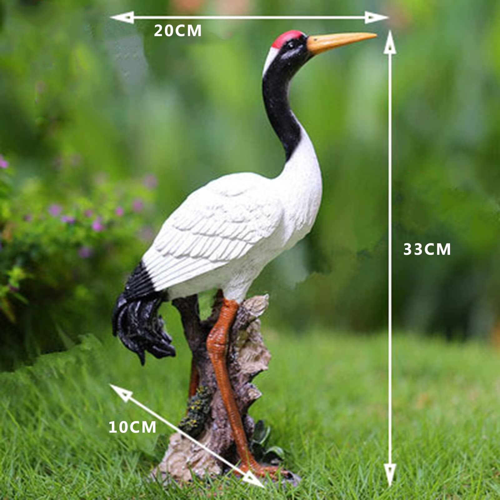 MFFIRE Garten Figur Simulierter Kranich mit Roter Krone Kunstharz Handwerk Sammler Seltene Tierfiguren Deko für Draußen Garten Miniaturen Skulpturen & Statuen,H33cm