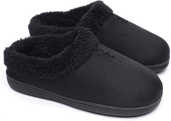 ofoot Womens Winter Warm Faux Suede Fuzzy Clog Slippers | Memory Foam, Non-Slip Rubber Soles