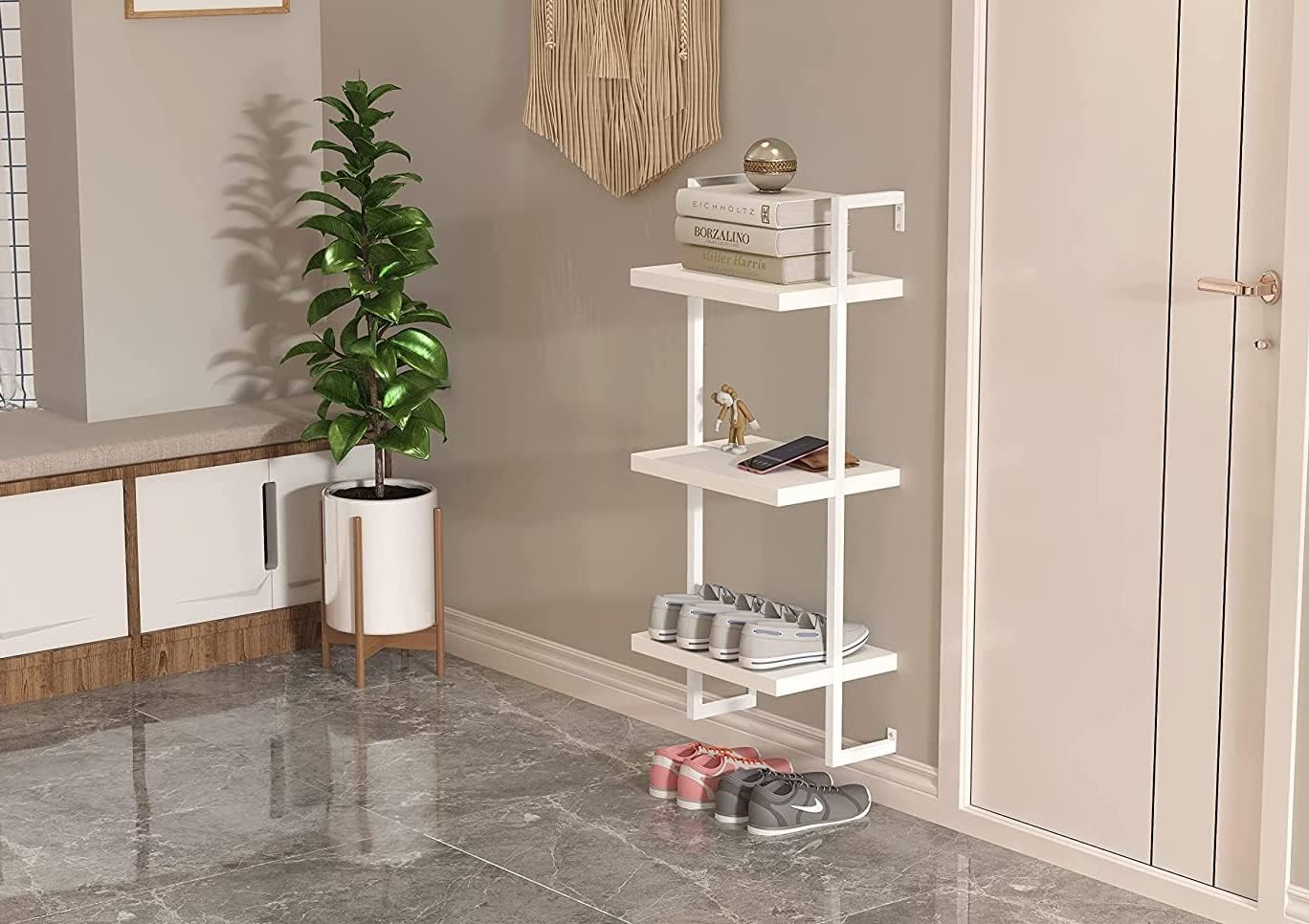 Floating Shelves, Wall Shelves for Living Room, Bathroom, Kitchen, Bedroom, 3-Tier Shelves for Books/Storage/Wall Decor with 50lbs Capacity(Antique White 16inch)