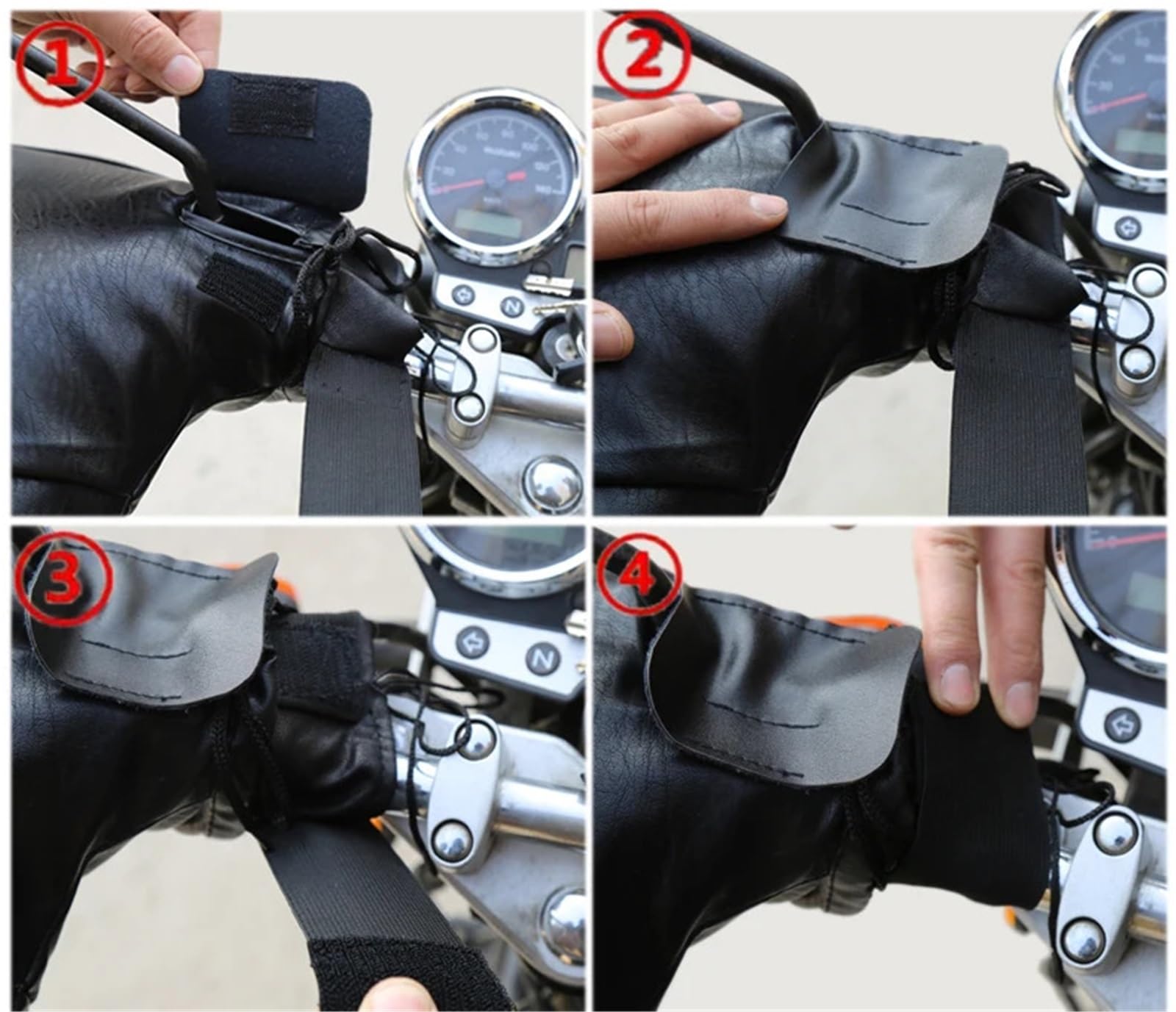 Rękawiczki na kierownicę, Pokrowiec na kierownicę motocykla ze skóry PU Wiatroodporne rękawice skuter śnieżny Zimowy ocieplacz termiczny do motocykli(Black Short)