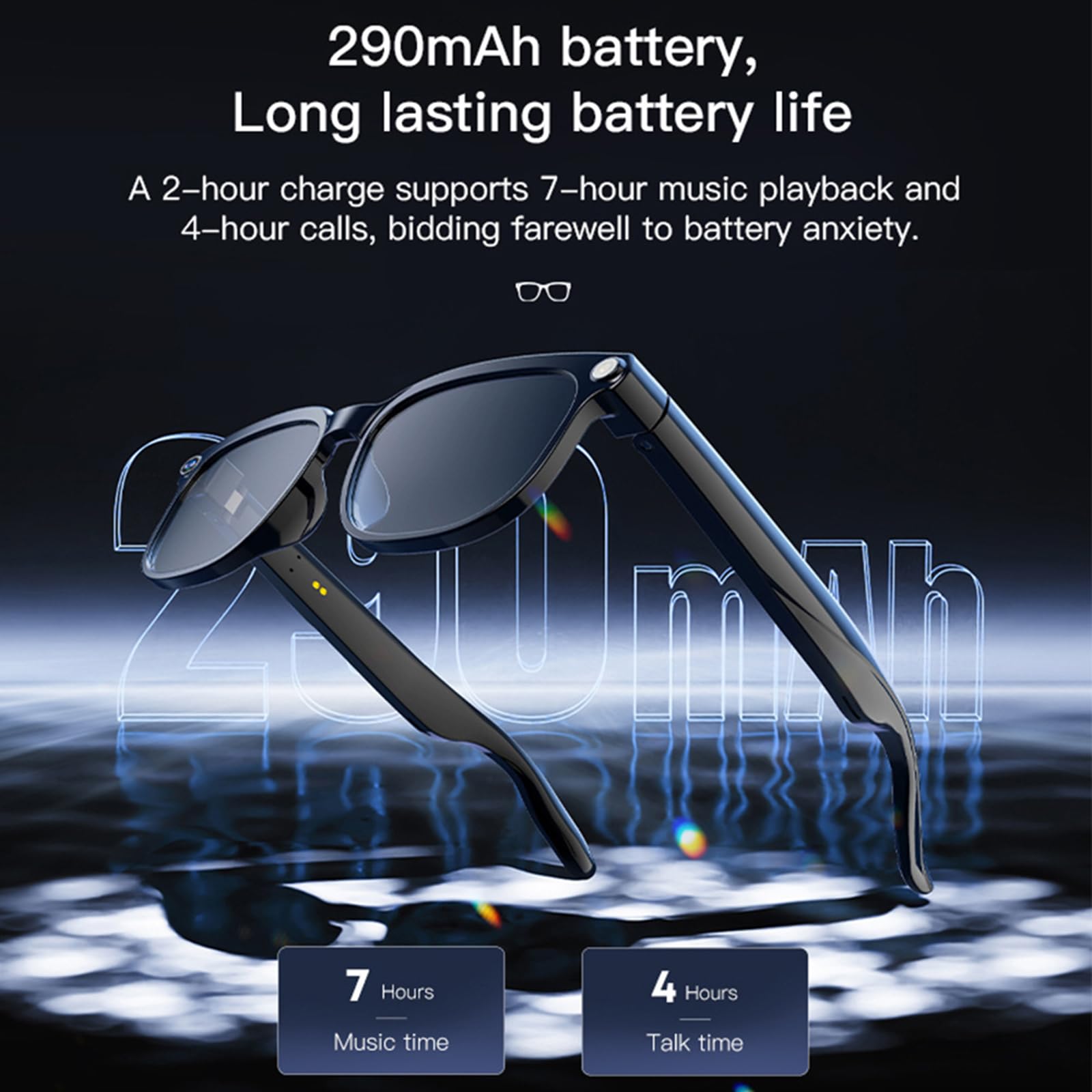ULUCAN Gafas inteligentes con IA y cámara de 8 MP, gafas de sol con audio Bluetooth de oído abierto para hombres y mujeres, asistente de voz con IA, reconocimiento de objetos, traducción