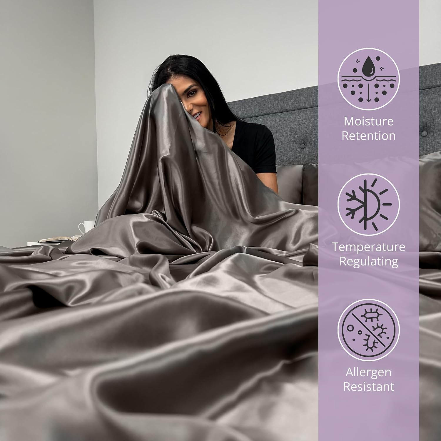 Mulberry Park 100% Pure Full Silk Flat Sheet Deluxe 22 Momme 6A Mulberry Silk Bed Sheets - Breathable, Ultra-Soft - Gunmetal