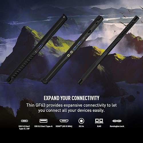 Miniatura 5 de MSI Portátil para juegos GF63 delgado, pantalla FHD de 15.6 pulgadas, 144 Hz, Intel Core i5-12450H de 12 generación, NVIDIA GeForce RTX 4050, 16 GB