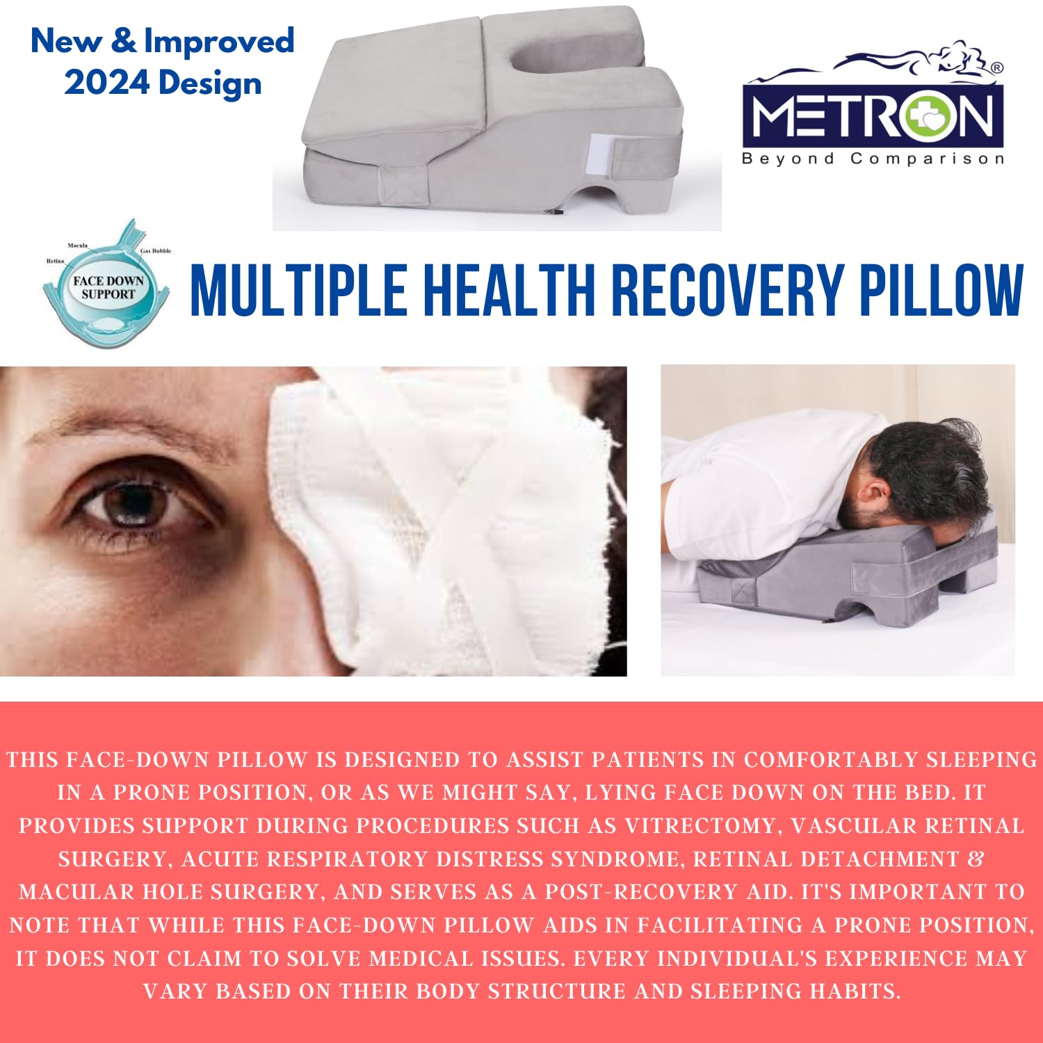 METRON Face Down Prone Pillow for After Eye Surgery, Helps in Retinal Detachment Muscular Hole & Vitrectomy Recovery, Ideal for Massage & Prone Sleeping Cushions - Image 6 thumbnail