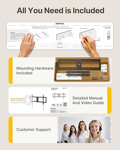 Miniatura 9 de monTEK Soporte de pared fijo resistente para televisores de 43 a 95 pulgadas, soporte ultra delgado de perfil bajo de 1.1 pulgadas, capacidad de 200