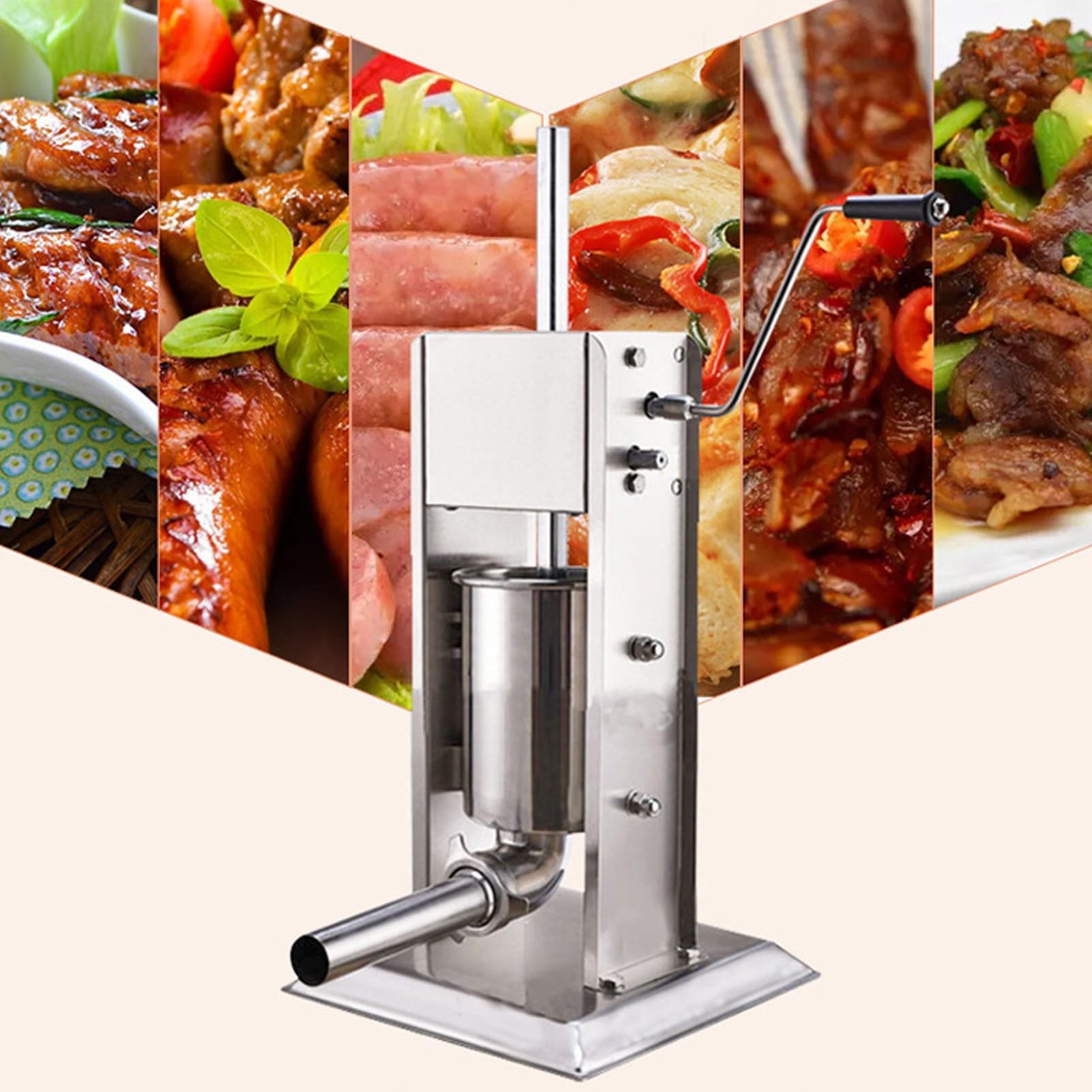 Ręczna nadziewarka do kiełbasy 3L 2-biegowa pionowa maszyna do kiełbasy ze stali nierdzewnej z 4 rurkami nadziewającymi do użytku domowego i komercyjnego