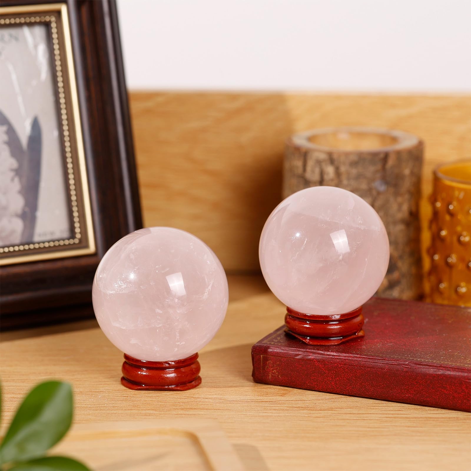 Nupuyai Natural Rose Quartz Crystal Ball with Wooden Stand - Image 4
