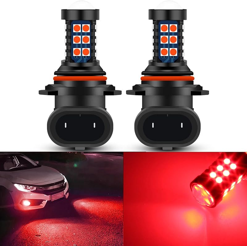 Lâmpadas LED vermelhas 9005 9006 HB3 HB4 H10 GLOFE para farol de neblina, DRL e luz de condução – 2 unidades