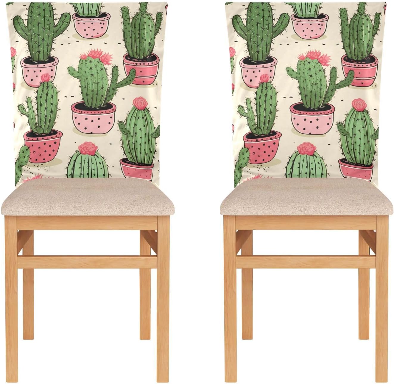 ALAZA Cute Cactus Dots Chair Back Cover Set of 6, Washable Reusable Removable Chair Slipcovers Decorative Chair Cover for Home Kitchen Wedding Party