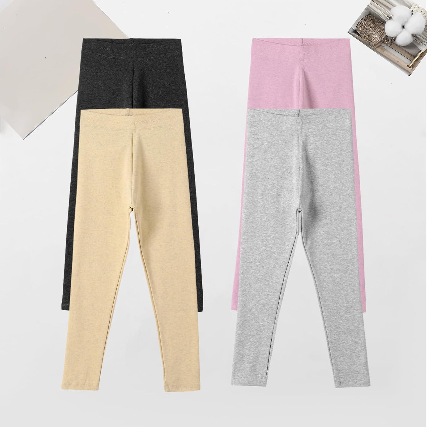 4 Pack Girls Cotton Leggings Stretchy Yoga Pants Kids Soft Full Length Solid Leggings - Image 7