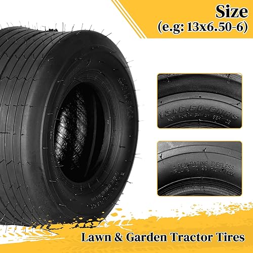 Miniatura 4 de AutoForever 2 neumáticos para cortacésped de jardín de 13 x 6.50-6 4PR sin cámara, aptos para césped, carrito de golf, jardín, cortacésped, tractor,