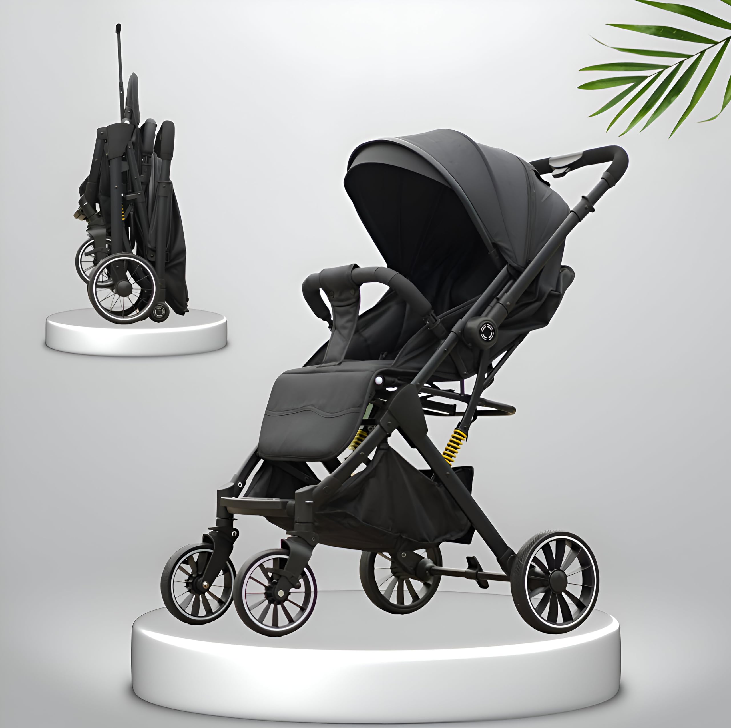 Chipzzie Baby Stroller Pram | Lightweight & Travel-Friendly | One-Hand Easy Fold, Reversible Handle | Full Recline, Suspension & 5-Point Harness for Newborns, Infants & Toddlers [0-3 Years] (Travel Mate Premium - Black.)-image-4