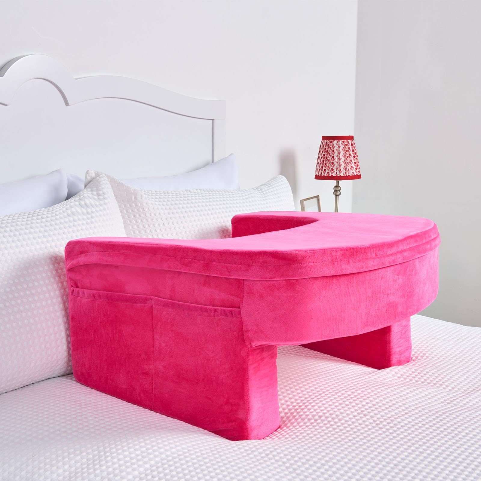Ohs Hot Pink Reading Pillow Sofa Bed Desk Laptop Cushion, Lap Desk Gaming Cushion With Armrest Portable Lightweight Soft Foam Gaming Bed Cushions With Side Pockets Sit Up In Bed Pillow,