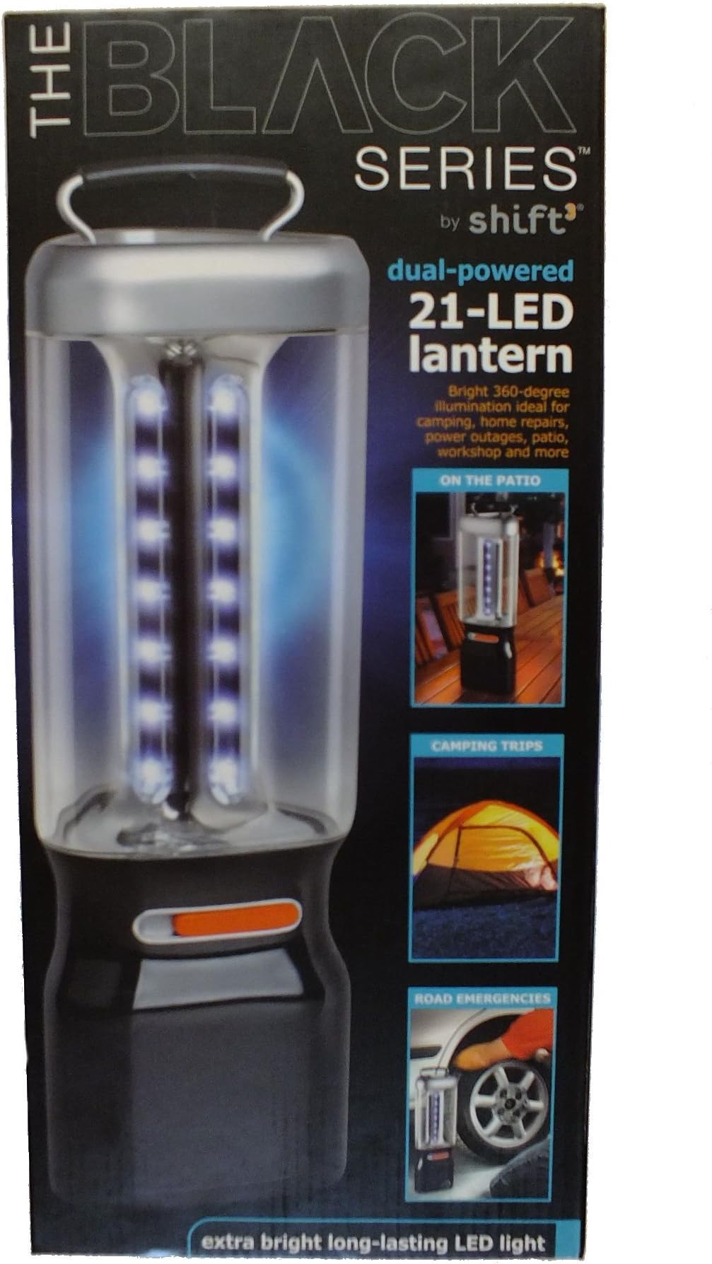 The Black Series Dual-Powered 21-LED lantern by Shift3 - Great for camping, Poweroutages, Home Repairs or Road emergencies and more