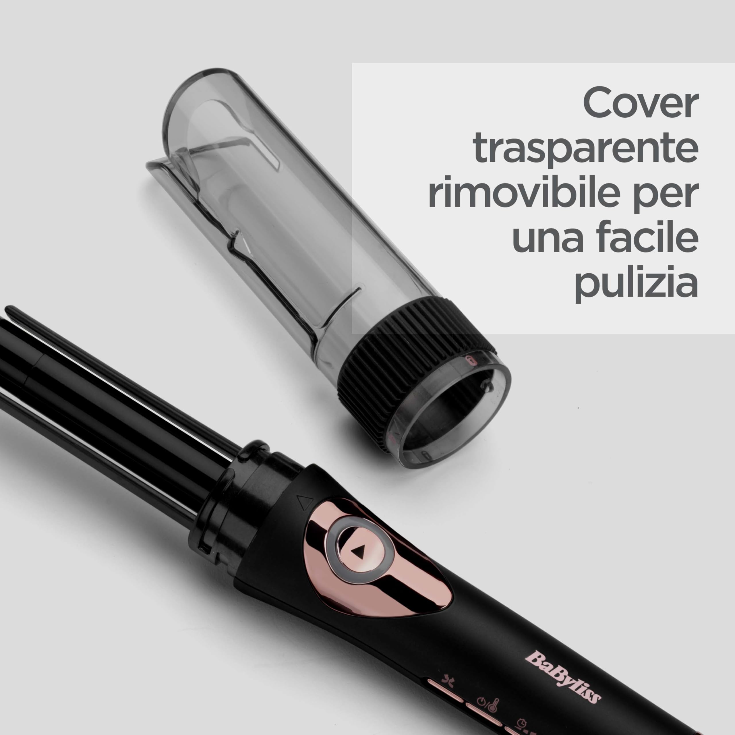 BaByliss Curl Secret Lite, Arricciacapelli automatico, look mossi facili da realizzare, 5 impostazioni di temperatura fino a 210°C, Nero e Rose Gold, C1031E