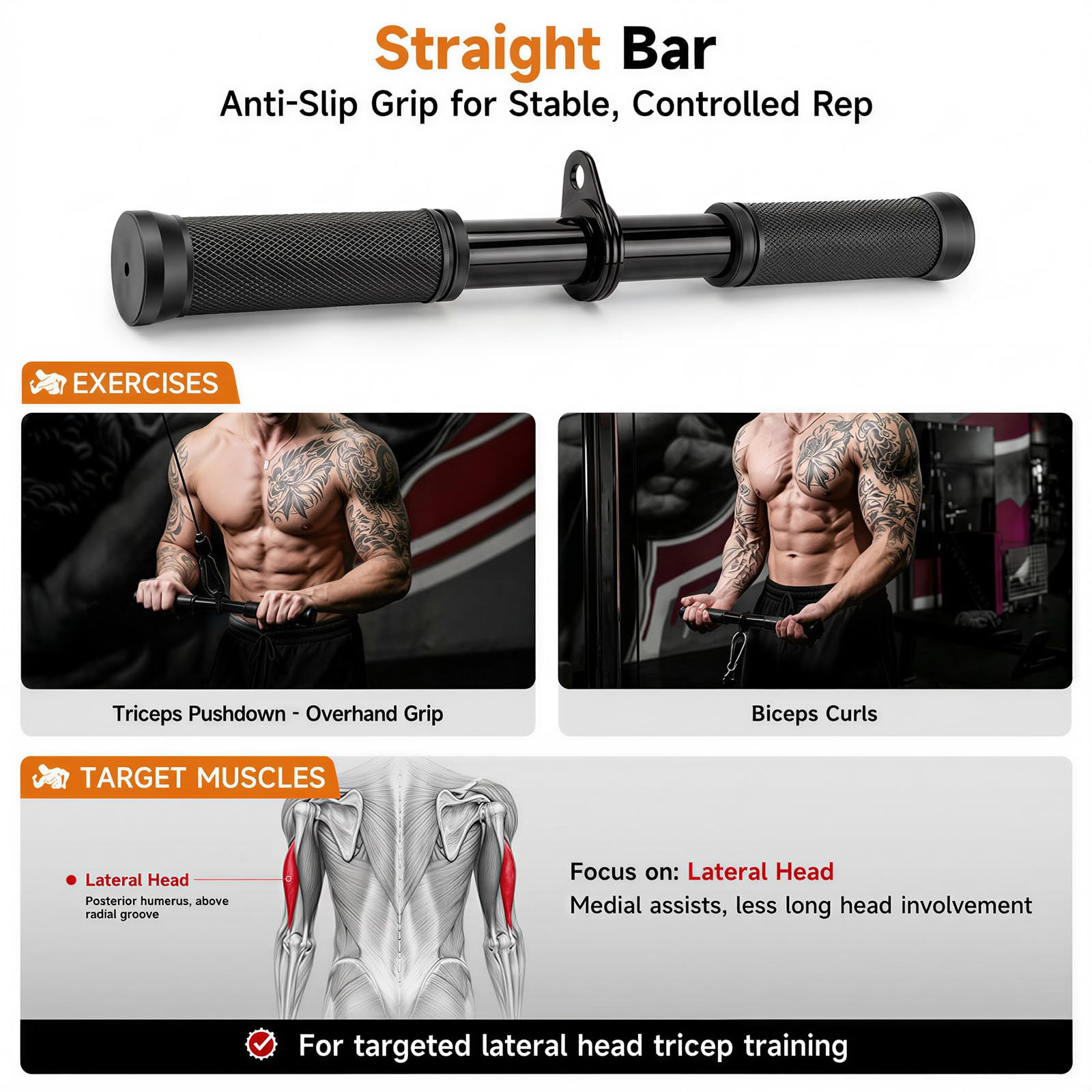 MANUEKLEAR - Juego de 3 accesorios de cable de cuerda de tríceps para entrenamiento de brazo completo, accesorios de máquina de cable con agarres antideslizantes, accesorios de cable antioxidantes