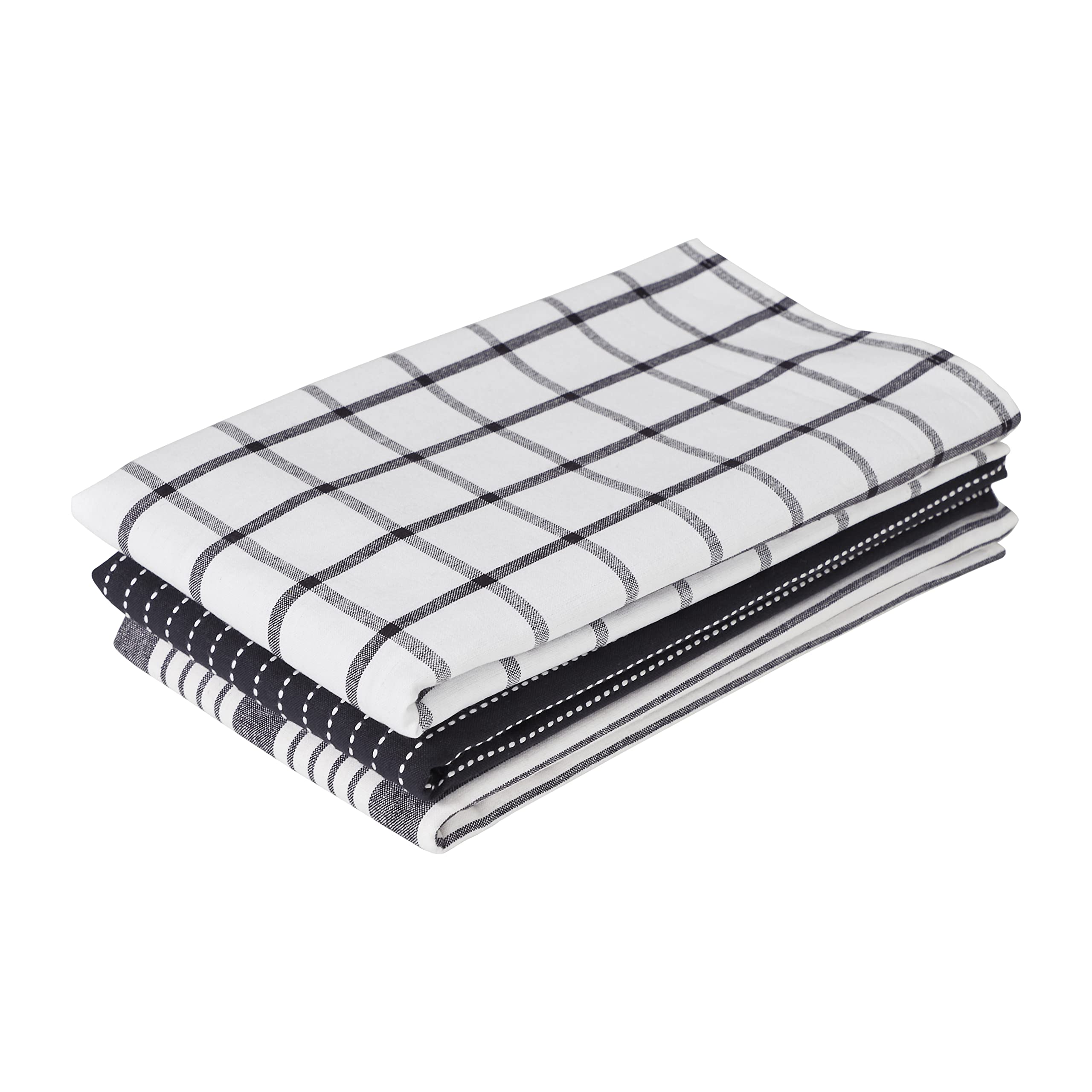 Penguin Home Zestaw 3 ręczników kuchennych w 100% z bawełny, przyjazne dla środowiska, zrównoważone ręczniki do herbaty, stylowe z różnymi wzorami, rozmiar - 50 x 70 cm kolor - białe i węgiel drzewny