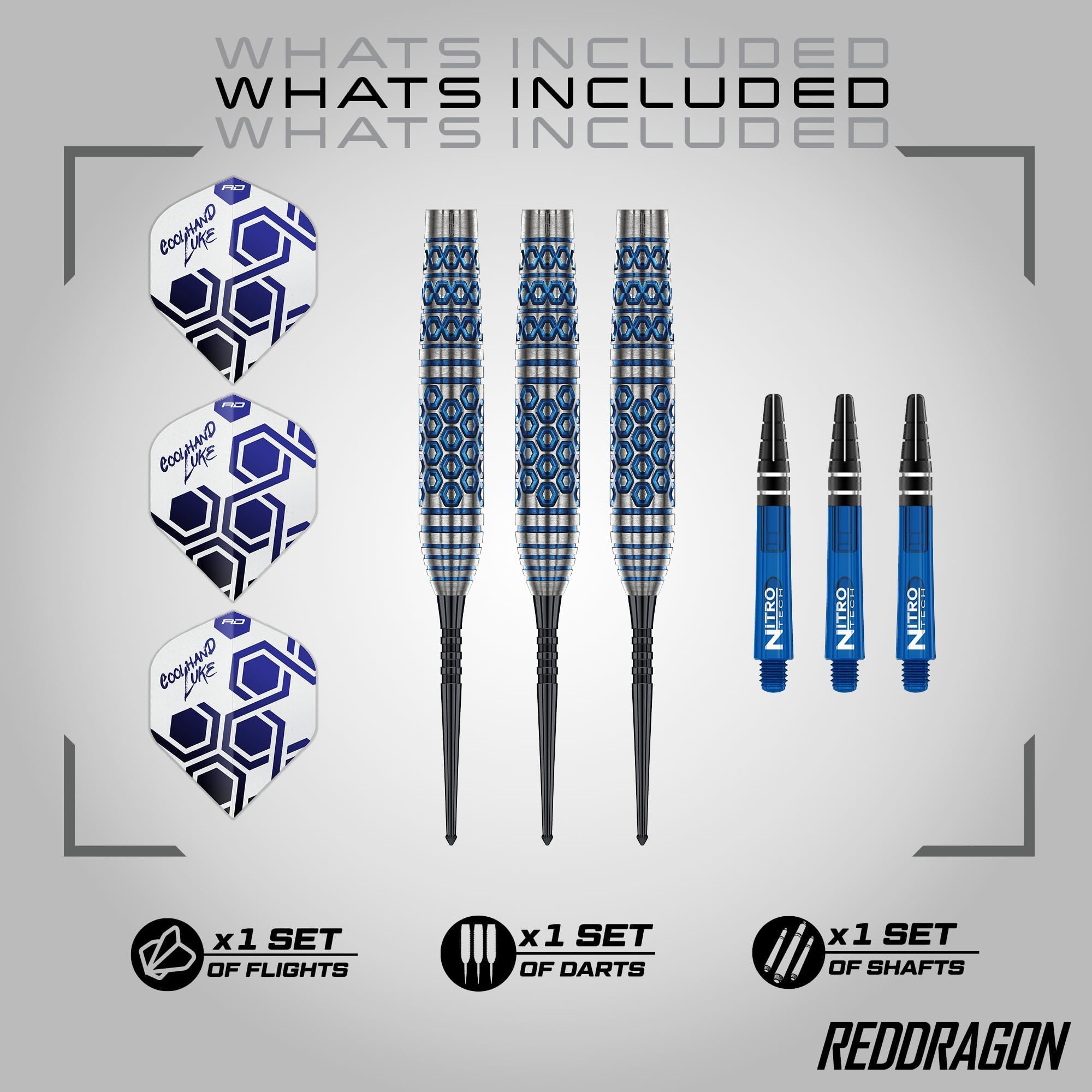 RED DRAGON Dardos – Jugador profesional Luke Humphries 'Coolhand' serie TX5 – 90% tungsteno profesional – Incluye dardos y cañas | 18 g punta suave y 23 g y 25 g dardos de acero — view 2