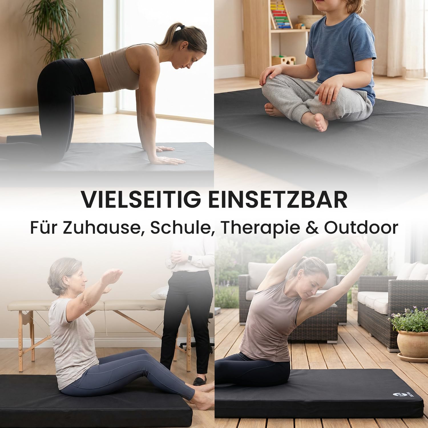 Jeflex - klappbare Weichbodenmatte & Turnmatte 200 x 100 x 8 cm MADE IN GERMANY/Gymnastikmatte tragbar/platzsparende Fitnessmatte & Yogamatte/Spielmatte für Kinderzimmer