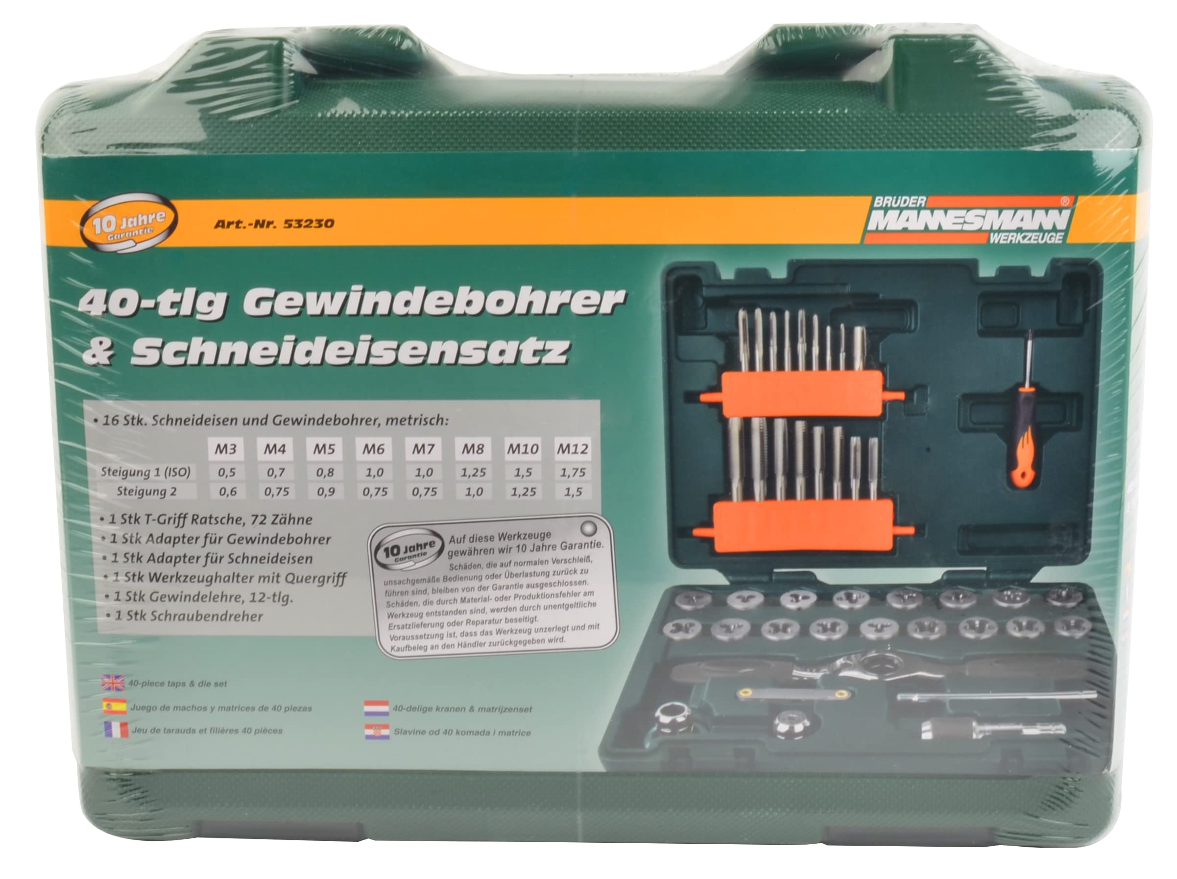 Brüder Mannesmann Tools Mannesmann M53230 zestaw gwintowników, 40-częściowy, zielony