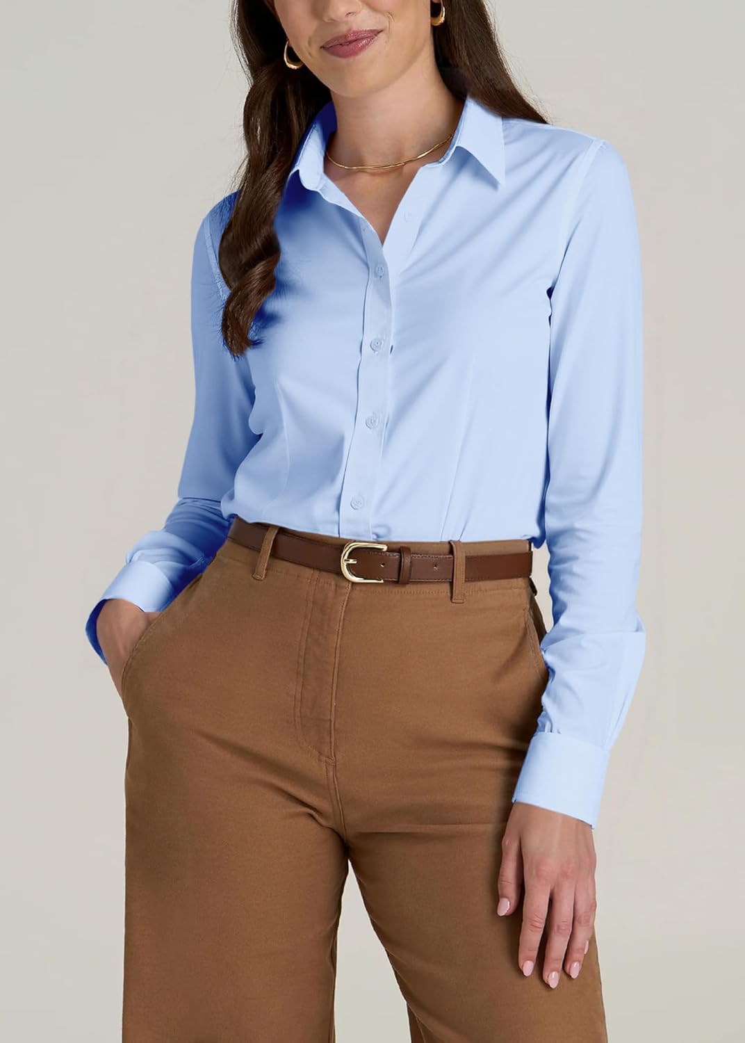 Button Down Shirts for Women Dress Shirts Long Sleeve Stretch Wrinkle Free Work Solid Casual Office Blouses Top - Image 2