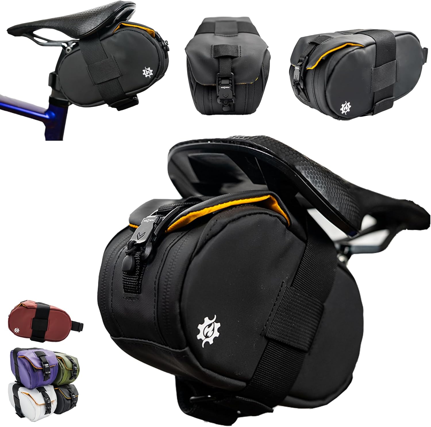 Lumiere & Co. Maximus Large Magnetic Bike Seat Bag – Quick-Attach Saddle Bag with AquaGuard Zippers, Secure Under-Seat Storage for Cycling Gear & Accessories (Black, Large)