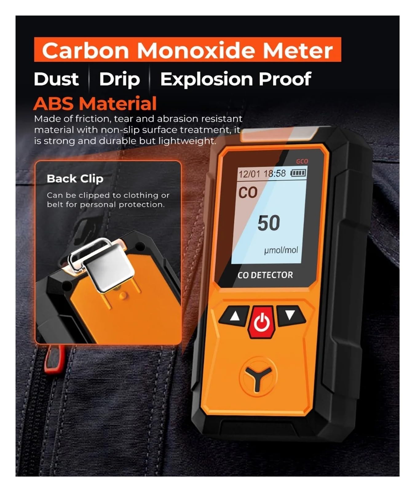 monitor di co2, Rilevatore di monossido carbonio, rilevatore CO ad alta precisione 0-2000 ppm, sensore elettrochimico, allarmi acustici e visivi display LCD per casa, ufficio, auto
