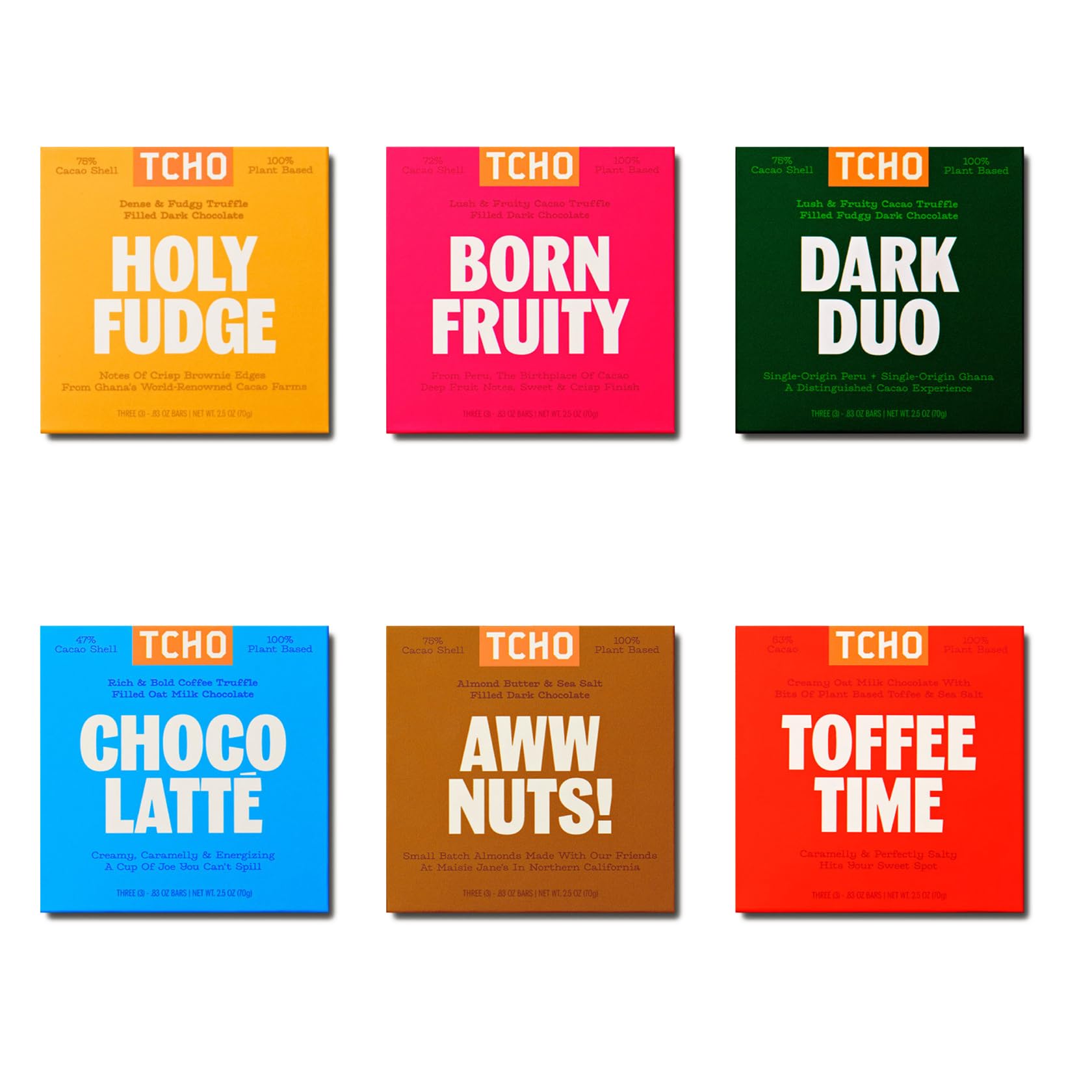 TCHO 6-Bar Dark Chocolate Variety Pack | Single Origin, Plant Based, Organic & Fair Trade | Non GMO, Non-Dairy, Vegan, Soy Free (2.5oz each) - Perfect Organic Chocolate Gift Box for Any Occasion
