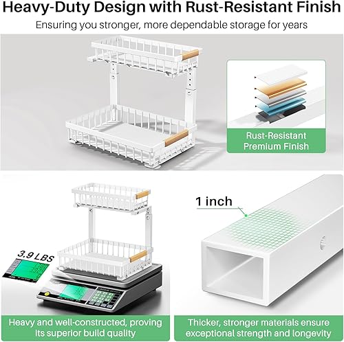 Miniatura 5 de Organizador para debajo del fregadero, 2 paquetes de organizadores y almacenamiento de 2 niveles para debajo del fregadero, estante organizador de
