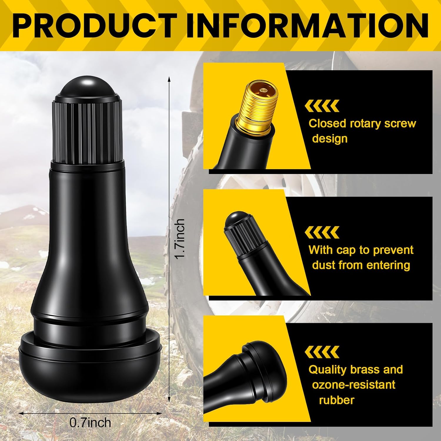 Tallew 400 Pieces TR413 Valve Stems Tubeless Bulk Rubber Snap-in Valve Stems for 0.453 Inch Rim Holes, Black Standard Length Replacement Tool for Car Tubeless Replacement