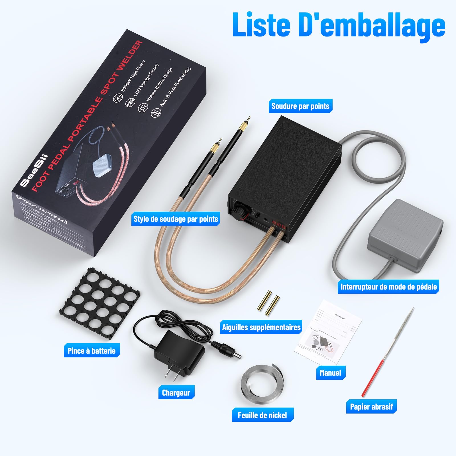 SEESII Soudeur par Point à Double Impulsion sans fil 9600mAh avec Affichage Tension en Temps Réel