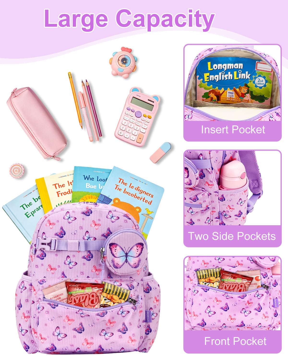 RHCPFOVR Toddler Backpack for Girls 2-4 - Girls 13" H Bookbag for Preschool Kindergarten Cute Corduroy Kids Travel Daypack School Bag